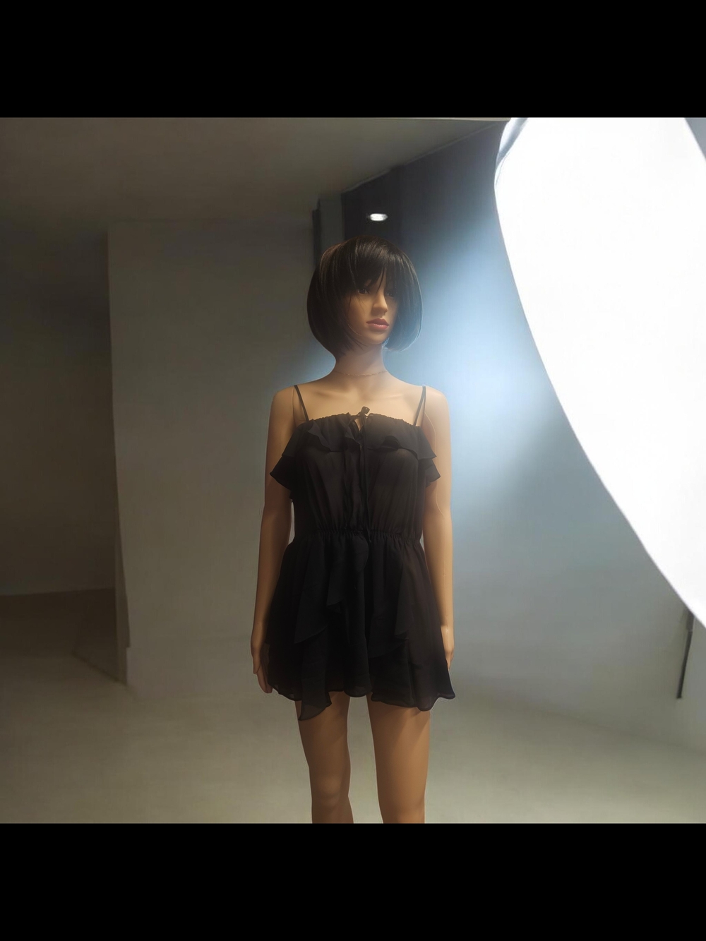 Black Ruffle Spaghetti-Strap Mini Dress